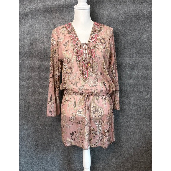 Neha GG Dresses & Skirts - Neha Beaded Boho Tunic Mini Dress Paisley Festival Coachella Size M